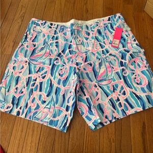 New Lilly Pulitzer Mens Beaumont Stretch Shorts Skim Blue Reel Nauti Anchor 42